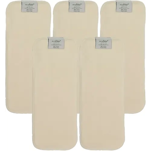 EcoAble 4-Layer Hemp Diaper Inserts – Overnight Boosters for Heavy Wetters – Reusable Absorbency Doublers – Fits Pocket, Cotton Prefold & Cover – Washable Natural Fiber Liners (Pack of 5)