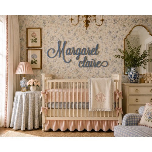 Grandmillennial Nursery Name Sign, Personalized Baby Name Sign, Vintage Nursery Decor, Custom Wood Nursery Name, Heirloom Baby Room Decor