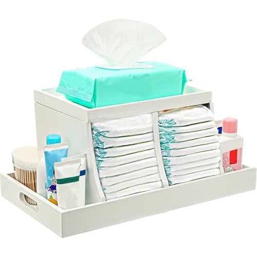 Three colors Diaper Organizer, Wooden Diaper Caddy Organizer, Changing Table Organizer, Diaper Storage Organizer, Nursery Baby Organization (White)