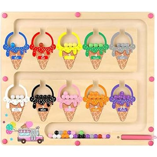 Magnetic Color and Number Maze,Montessori Toy for 2-5 Years Old Girls,Wooden Magnet Balls Puzzles,Toddler Busy Board Game,Preschool Learning Activities,Christmas & Birthday Gift for Kids