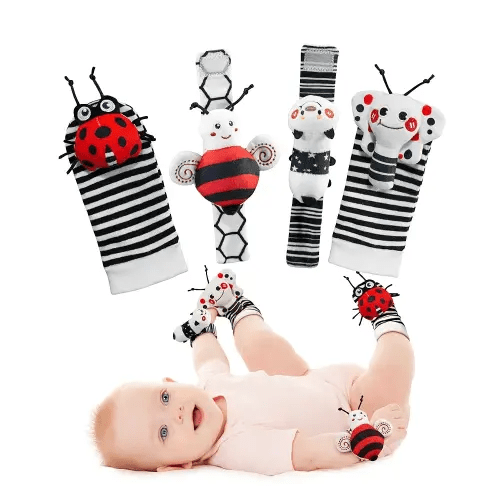 Infinno High Contrast Baby Toys Infant Rattle Socks and Wristband Set, Ideal Baby Sensery Toy Gifts for Newborn 0-12 Months, Perpect Black and White Toys for Boys and Girls As Baby Shower Gifts