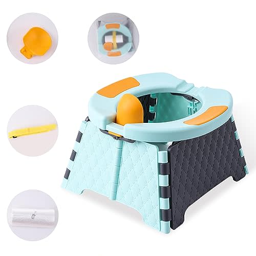 Portable Foldable Travel Potty for Toddlers, Kids Toilet Seat for Car, Camping, Indoor Outdoor - Splash-Proof Design, Easy Clean Training Seat with 30 Disposable Waste Bags (Blue) by Yszawmx