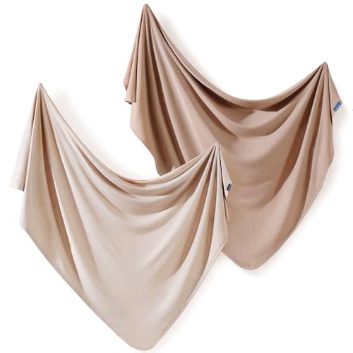 GRSSDER 2 Pack Newborn Swaddle Blanket, Ultra Soft Stretchy Jersey Knit Extra Large Size 33 x 44 Receiving Blankets for Easy Swaddling Baby Snug and Cozy