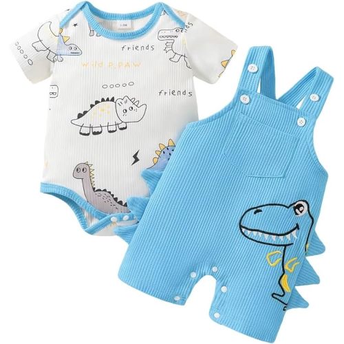 Baby Boy Clothes Cute Summer Outfits Infant Dinosaur Romper Cartoon Suspender Overalls Shorts Set 0-18 Months