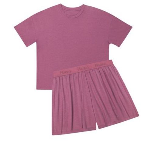 Hanes Originals 2 Piece Lounge Set, Comfywear SuperSoft Boxy T-Shirt & Sleep Shorts Loungewear Mauve Mood/Mauve Mood L Women's