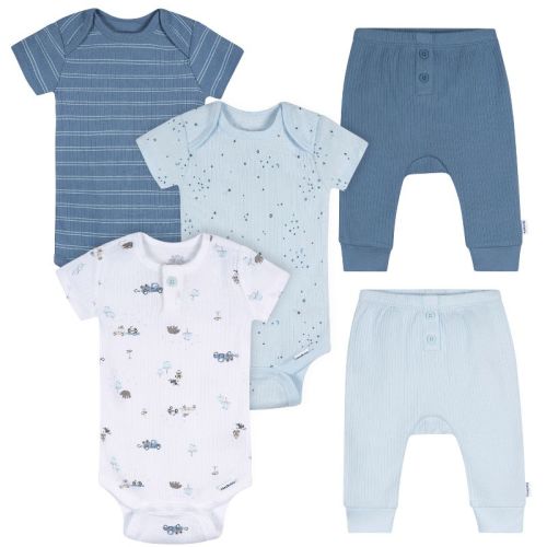 Gerber Baby Boys' 5-Piece Bodysuits & Pants Set, Road Trip, 3-6M