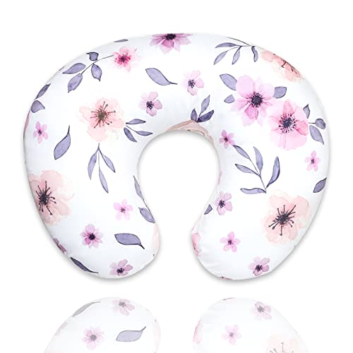 GFU Nursing Pillow Cover for Girl, Flower Breastfeeding Pillows Slipcovers, Soft Stretchy Newborn Feeding Pillow Case, Pink Purple Watercolor Floral…