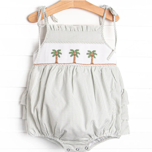 Pacific Palms Smocked Ruffle Bubble, Green – Stitchy Fish