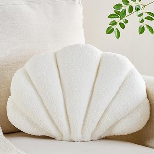 Shell Pillow Seashell Decorative Pillow Ivory White Beachy Coastal Shell Shaped Throw Pillows 13x10 Inch Soft Ocean Beach Sea Shell Plush Pillows Cushion for Bed Couch Living Sofa Room Decor