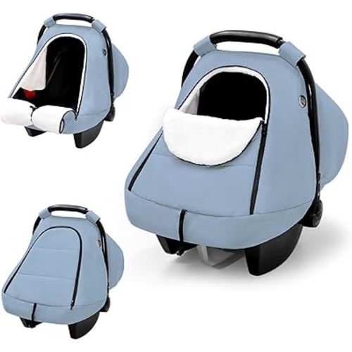 SWESEN Winter Car Seat Covers for Babies, Cozy & Warm Cover, Infant Car Seat Canopy Water Resistant, Universal Cold Weather Shield, Blue
