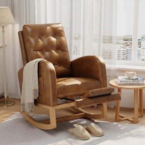 Rocking Chair for Nursery, Upholstered Glider Rocker with High Backrest and Padded Seat, Comfy Accent Armchair with Side Pocket for Bedroom, Living Room, Nursing Room
