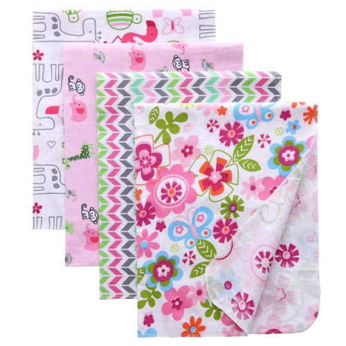 Gina Era Flannel Receiving Blankets, Baby Swaddle Blankets 100% Cotton 4 Pcs One Size 30 X 30 Inch for Baby Boy or Baby Girl (Style1)