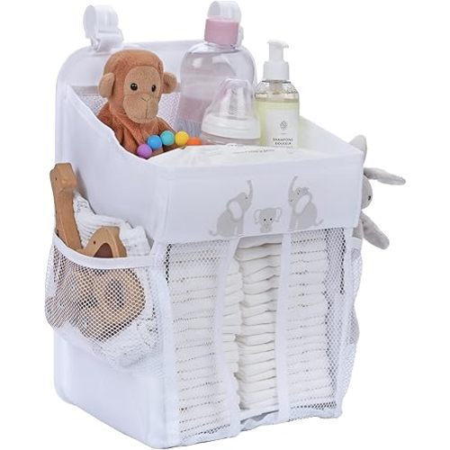 Hanging Diaper Caddy - Baby Shower Gifts Diaper Organizer for Changing Table - Hold 50+ Diapers - Nursery Baby Essentials for Newborn - Gray - 17x9x9 inches