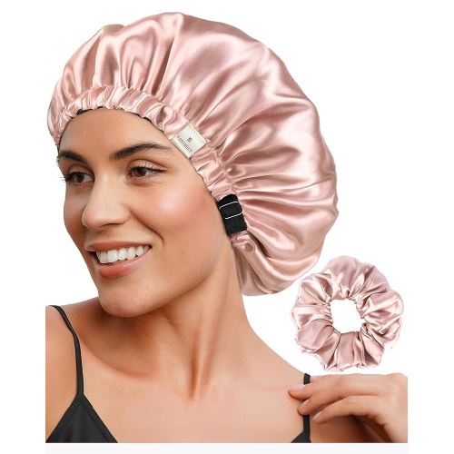 YANIBEST Adjustable Silk Bonnet Double Layer Satin Bonnet Hair Bonnet for Sleeping Bonnets for Women Hats Curly Natural Hair, Blush Pink