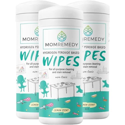 MOMREMEDY Hydrogen Peroxide Cleaning Wipes | All Purpose Cleaner and Stain Remover | Multipurpose for Kitchen, Bathroom, All Surfaces