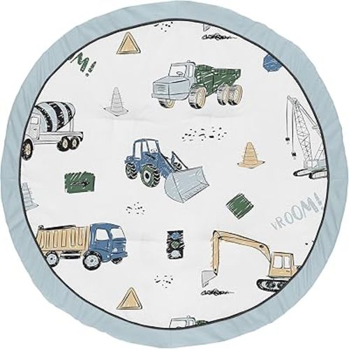 Sweet Jojo Designs Construction Truck Boy Baby Playmat Tummy Time Infant Play Mat - Grey Yellow Black Blue and Green Transportation