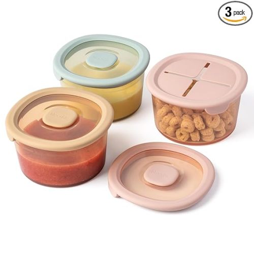 Moonkie Silicone Snack Containers for Kids | 8 oz Baby Food Storage Containers with Airtight Lids and A Snack Lid | Baby Food Jars | BPA Free | Freezer & Dishwasher Safe | 3 Pack