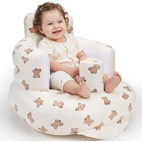 UNEEDE Inflatable Baby Seat for 3 Months & Up, Infant Floor Chair for Sitting Up with Built in Air Pump, Lightweight Travel Baby Seat for Home, Camping, Beach & Outdoor