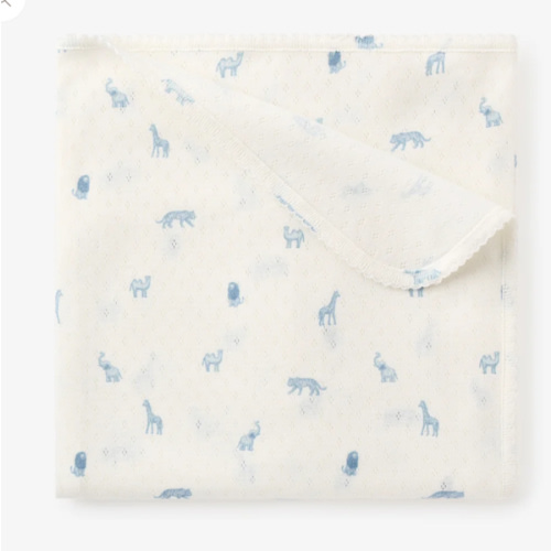 Blue Safari Print Organic Cotton Pointelle Baby Blanket – Elegant Baby