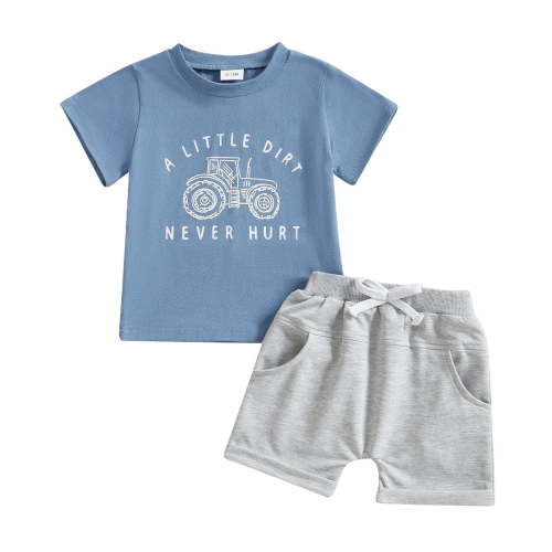 Toddler Baby Boy Clothes 12 18 24 Month 2T 3T Summer Outfit Retro Farm Tractor Tee Shirts T-Shirt Shorts Set