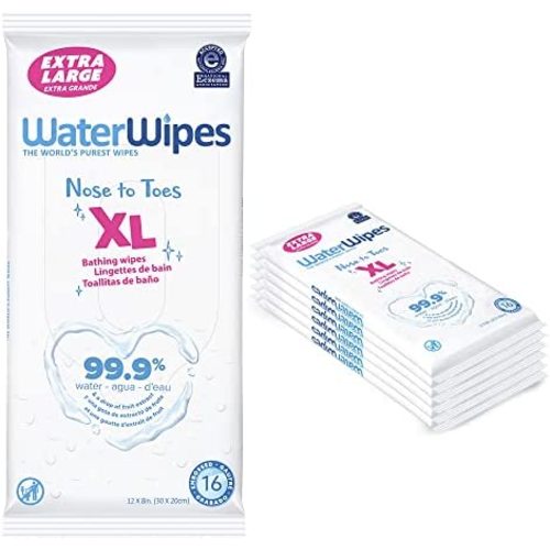 WaterWipes XL Unscented, No-Rinse, Textured Bath Wipes for Sensitive & Newborn Skin, Diaper Wipe, 96 Count (6 Packs)