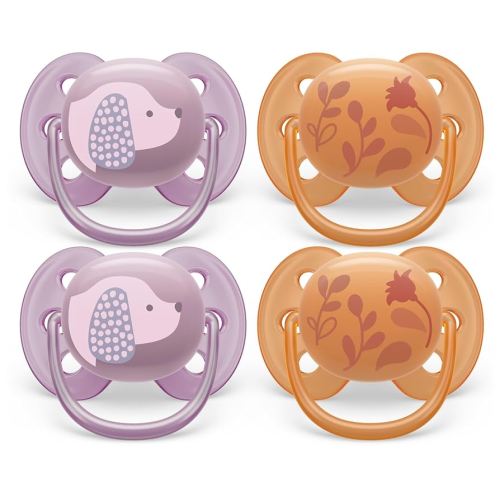 Philips Avent Ultra Soft Pacifier 6-18m, Violet Puppy/Orange Leaves, 4 pack SCF091/30
