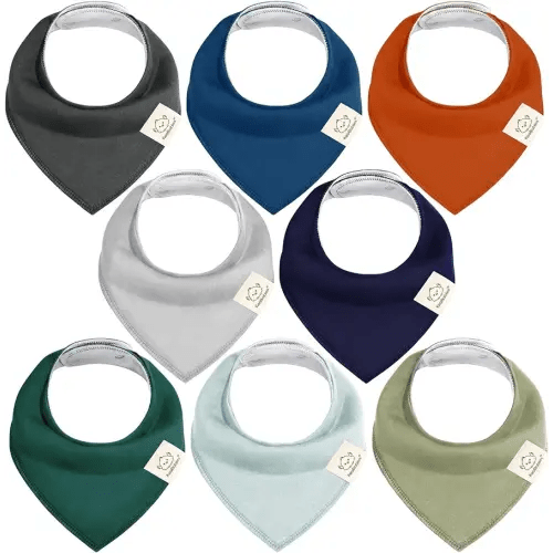 8-Pack Organic Baby Bandana Bibs for Girls - Super Absorbent Triangle Baby Bibs for Drooling and Teething Infant, 100% Cotton Extra Soft for Newborn, Infant 0-36 Months (Hunter)