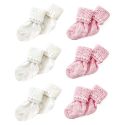 Pink & White Newborn Baby Socks By Nurses Choice - Includes 6 Pairs of Cotton Socks