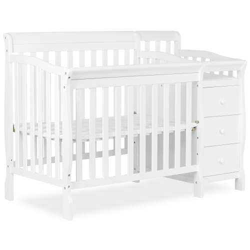 Dream On Me Jayden 4-in-1 Mini Convertible Crib and Changer for Small Spaces, Toddler Bed, White