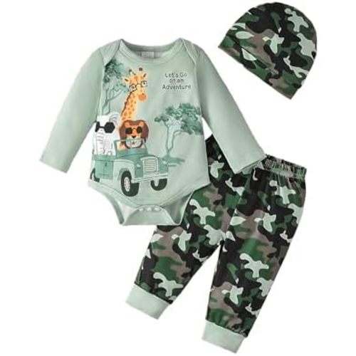 Baby Boy Clothes Infant Newborn Fall Winter Outfits Long Sleeve Letter Print Romper + Hat + Pants Set