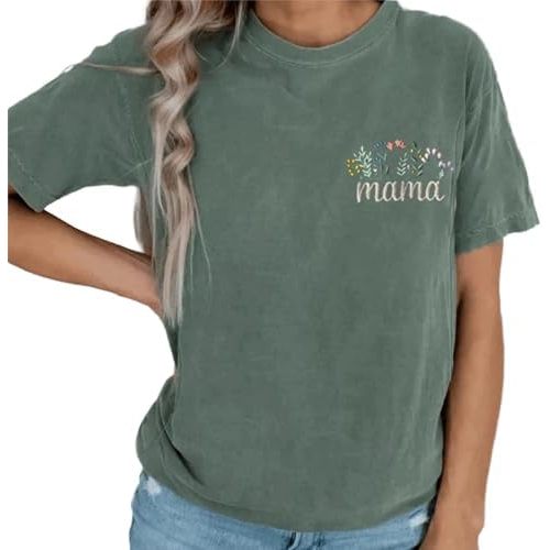 Women's Maternity Nursing Tops Short Sleeve Floral Mama Embroidered Breastfeeding T-Shirt Pregnancy Tees