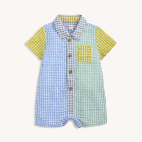 Magnetic Me Woven Collar Short Romper | Multi Gingham