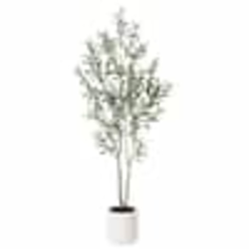DR.Planzen 5 ft. Artificial Olive Tree with White Planter, Large Faux Olive Silk Tree for Indoor Home Decor and Housewarming Gift BPGLS1.5m-1