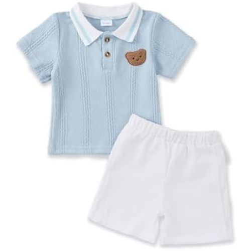 NZRVAWS Toddler Baby Boy Clothes 3 6 9 12 18 Months 2 3T Summer Spring Polo Shirt Shorts Sleeves Set Button Outfits 2 PCS