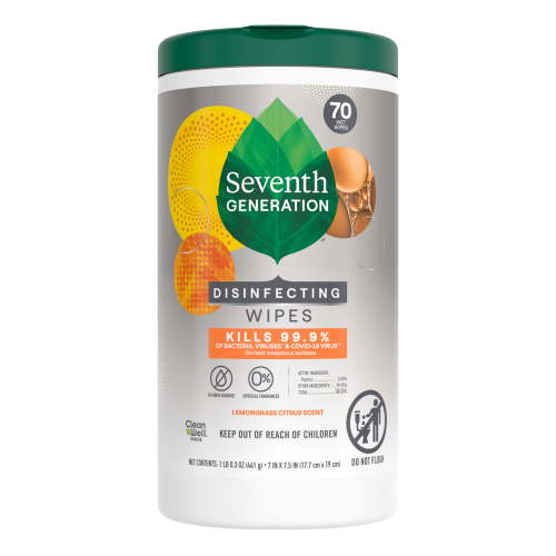 Seventh Generation Disinfecting Wipes, Lemongrass Citrus, 70 Wipes