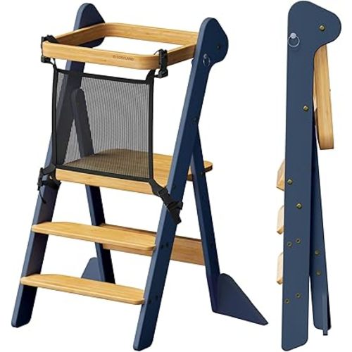 COSYLAND Toddler Tower Standing Foldable Kids Step Stool Kitchen Helper