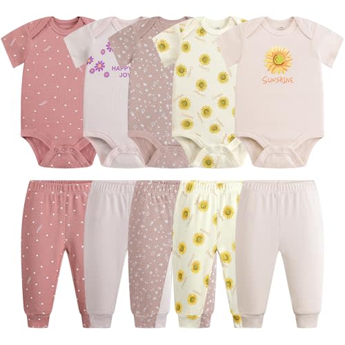Baby Newborn Layette 10-Piece Sets Cotton Bodysuits Pants Sets for Baby Boys Girls Toddler Unisex Baby Gift Set