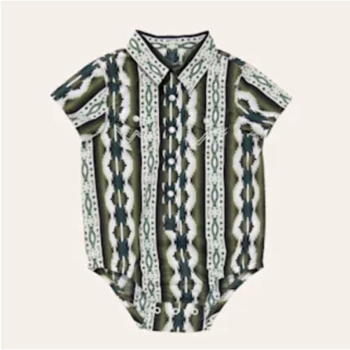 Wrangler Infant Boys' Green Aztec Stripe Print Pearl Snap Western Shirt Onesie | Cavender's