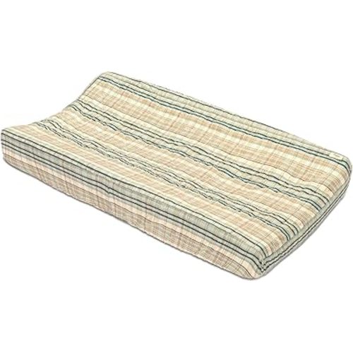 Crane Baby Change Pad Cover, Charlie Farmhouse Quilted Striped Changing Pad Cover, Neutral Changing Mat Cover, Farmhouse Plaid Nursery Decor, Neutral Baby Registry Gifts
