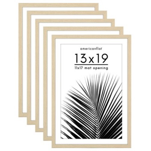 Americanflat 5 Pack of 13x19 Frames with 11x17 Mat - Plexiglass Cover - Natural Oak