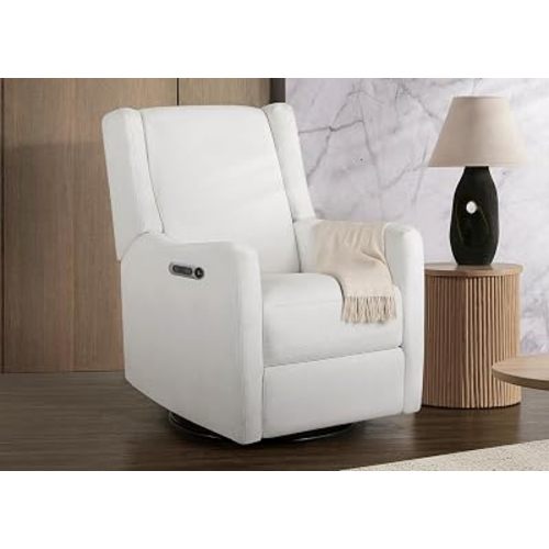 Delta Children Mercer Electronic Power Recliner and Swivel Glider with USB Port in LiveSmart Performance Fabric - Water Repellent & Stain Resistant, Pearl
