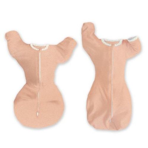 SwaddleDesigns Baby Transitional Swaddle Sack, Arms Up Elbow Length Sleeve Wearable Blanket - Heathered Peach Blush 0-3m