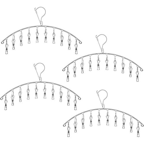 Skroad Stainless Steel Laundry Drying Rack Clothes Hanger with Windproof Hook,Underwear Hanger,Clothes Hangers with 8 Clips for Drying Socks,Diapers,Baby Clothes (3 Pack)