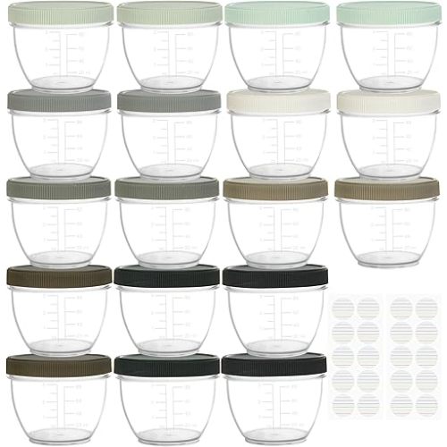 Youngever 18 Sets Baby Food Storage, 4 Ounce Plastic Baby Food Containers with Lids, 9 Urban Colors, with Lids Labels