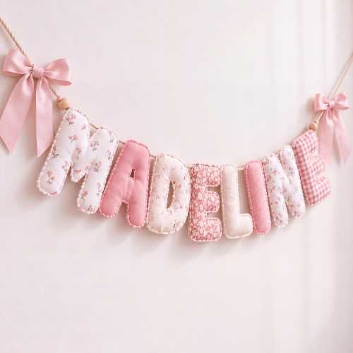 Baby Girl Name Garland, Personalized Fabric Bunting, Nursery Wall Decor, Newborn Gift
