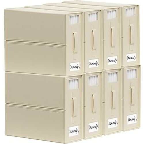 SheetCube Bed Sheet Organizers and Storage 8 Pack, Foldable Linen Closet Organizer with Window and Label, Bedding Folder Storage Box Container for Blanket, Duvet Cover Set, Bed Sheet Set - Beige