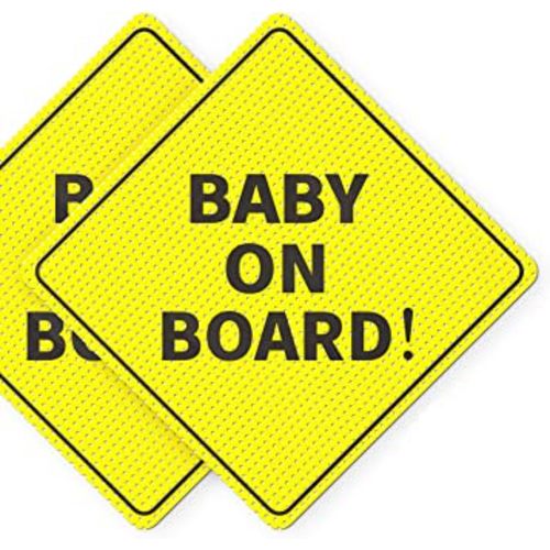 Baby On Board Signs, Car Essentials - Baby On Board Sticker - 2 Pack, 5" by 5" - Bright Yellow and See-Through When Reversing - Best Safety Signs - Non Magnet - Durable Strong Adhesive