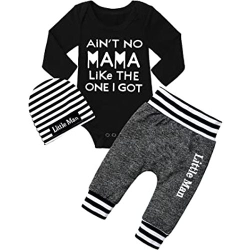 Fommy Newborn Baby Boy Clothes New to The Crew Letter Print Romper+ Pants+Hat 3PCS Outfit