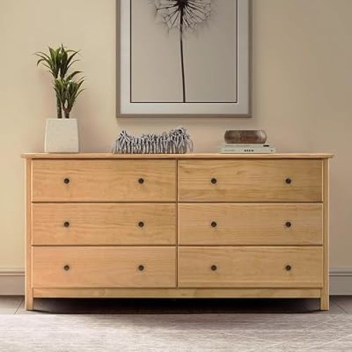 Grain Wood Furniture Shaker 6-Drawer Dresser, Solid Wood with Natural Finish