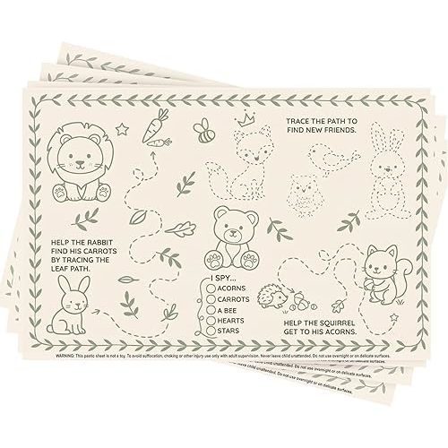 Disposable Baby Placemats 40 Pack, Stick-On Toddler Placemats for Restaurants & Travel, Eye Spy Activity Table Mats for Babies, Kids & Baby-Led Weaning, Mess-Free Diaper Bag Essential